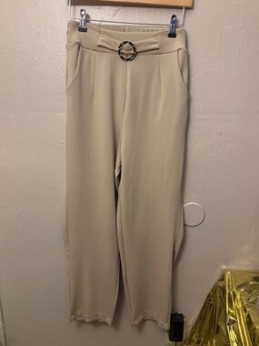 High-Rise Wide Leg Belted Pants in Beige 🆕